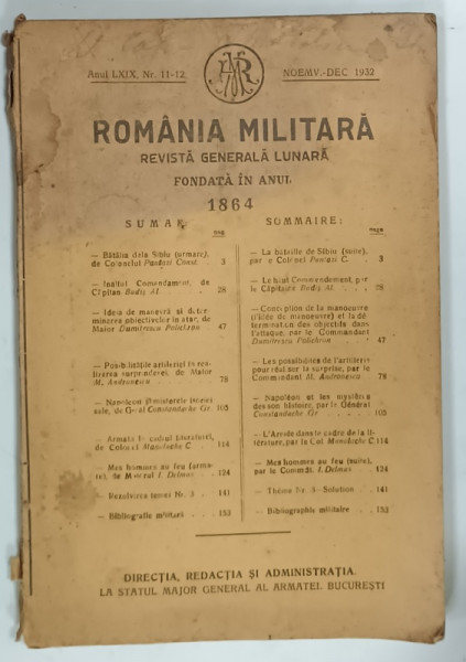 ROMANIA MILITARA , REVISTA GENERALA LUNARA , NR. 11- 12 , 1932