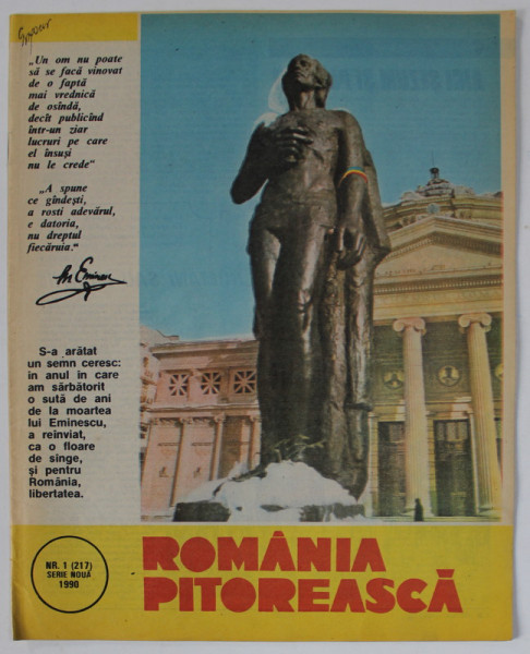 ROMANIA PITOREASCA , REVISTA LUNARA EDITATA DE MINISTERUL TURISMULUI , NR.1 , 1990