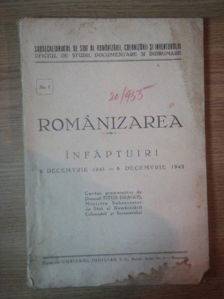 ROMANIZAREA, INFAPTUIRI, 6 DEC. 1941- 6 DEC. 1942, NR. 1