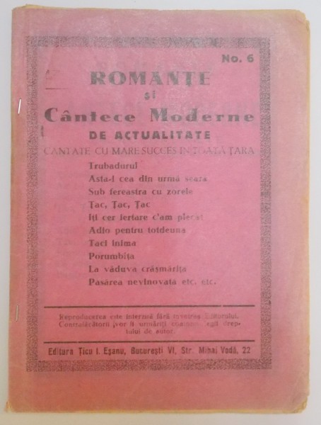 ROMANTE SI CANTECE MODERNE DE ACTUALITATE, NR. 6