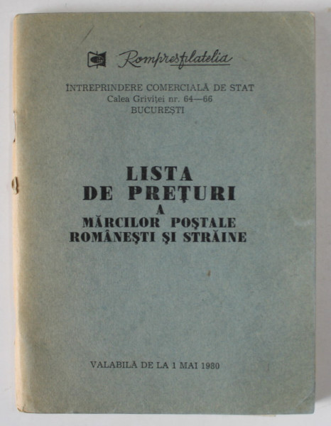 ROMPRESFILATELIA , LISTA DE PRETURI A MARCILOR POSTALE ROMANESTI SI STRAINE , VALABILA DE LA 1 MAI , 1980
