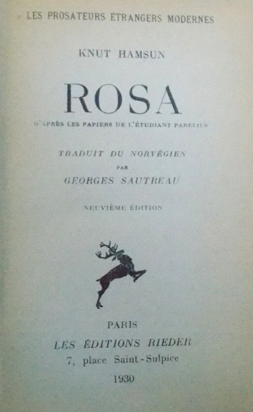 ROSA par KNUT HAMSUN , 1930