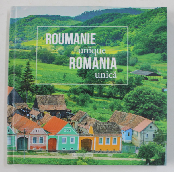 ROUMANIE UNIQUE / ROMANIA UNICA , ALBUM DE PREZENTARE ,  TEXT IN ROMANA , ENGLEZA , FRANCEZA , ANII '2000 , CD INCLUS SI 6 CARTI POSTALE