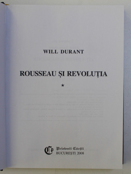 ROUSSEAU SI REVOLUTIA VOL. I de WILL DURANT , 2008
