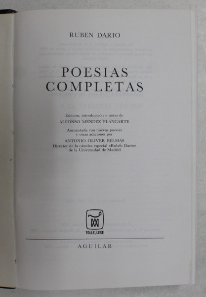 RUBEN DARIO - POESIAS COMPLETAS , 1968, COPERTA PIELE , TIPARITA PE HARTIE DE BIBLIE *