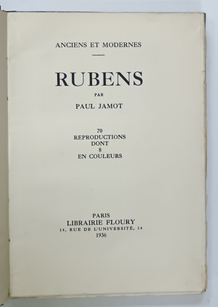 RUBENS par PAUL JAMOT , 1936 , LEGATURA NOUA , PERGAMOID