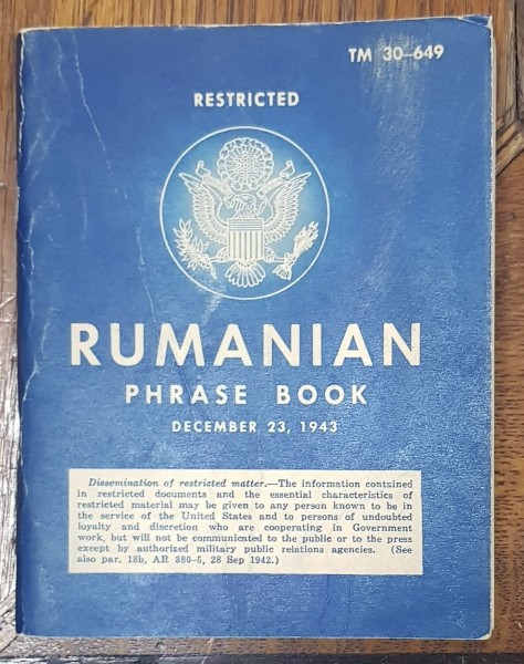 RUMANIAN PHRASE BOOK - WASHINGTON, 1943