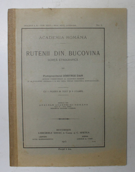 RUTENII DIN BUCOVINA. SCHITA ETNOGRAFICA de DIMITRIE DAN  1913