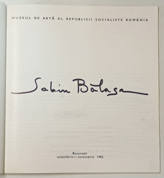 SABIN BALASA de EUGENIA IOANOVICI , 1982 *COPERTA REFACUTA