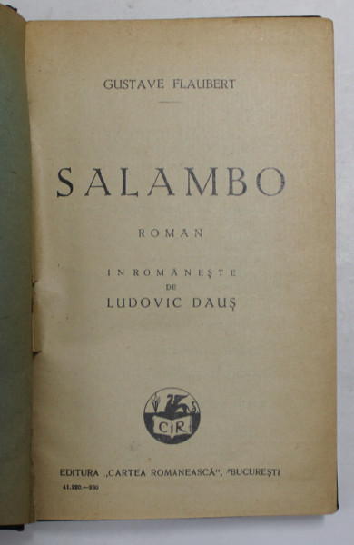 SALAMBO - roman de GUSTAVE FLAUBERT , 1930