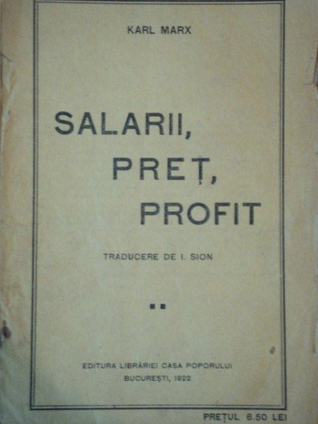 SALARII, PRET, PROFIT de KARL MARX 1922