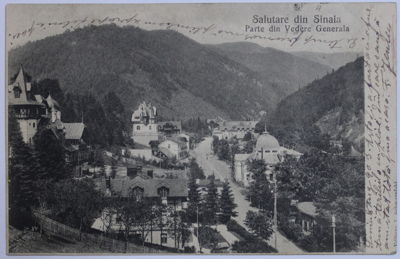 SALUTARE DIN SINAIA - PARTE DIN VEDEREA GENERALA , CARTE POSTALA ILUSTRATA , MONOCROMA, CIRCULATA , CLASICA , DATATA 1903