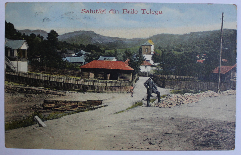 SALUTARI DIN BAILE TELEGA , CARTE POSTALA ILUSTRATA , POLICROMA, CIRCULATA , INCEPUT DE SECOL XX