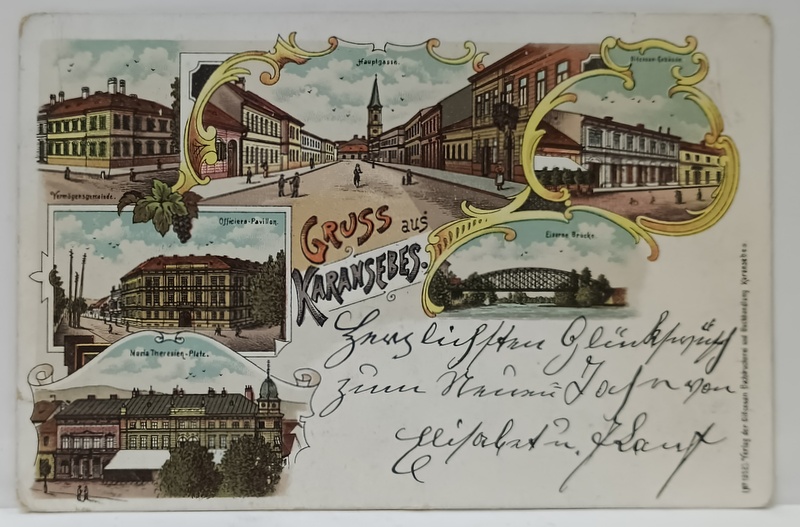 SALUTARI DIN CARANSEBES , CROMOLITOGRAFIE , MONTAJ CU SASE IMAGINI DIN ORAS , CARTE POSTALA ILUSTRATA , CLASICA , DATATA  1998