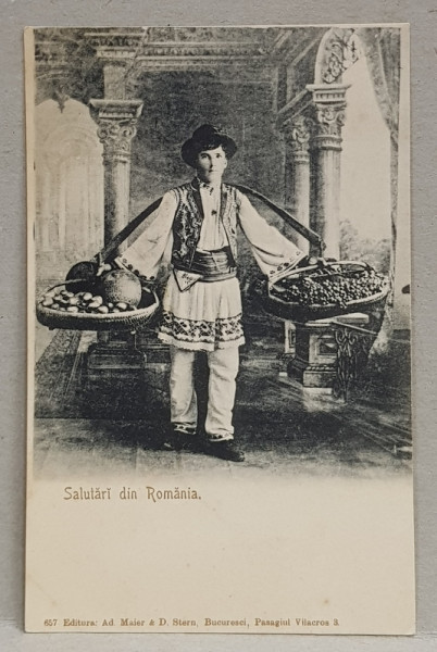 SALUTARI DIN ROMANIA  - TARAN CU COBILITA SI COSURI CU FRUCTE SI LEGUME , CARTE POSTALA ILUSTRATA , NECIRCULATA , CLASICA , CCA . 1900