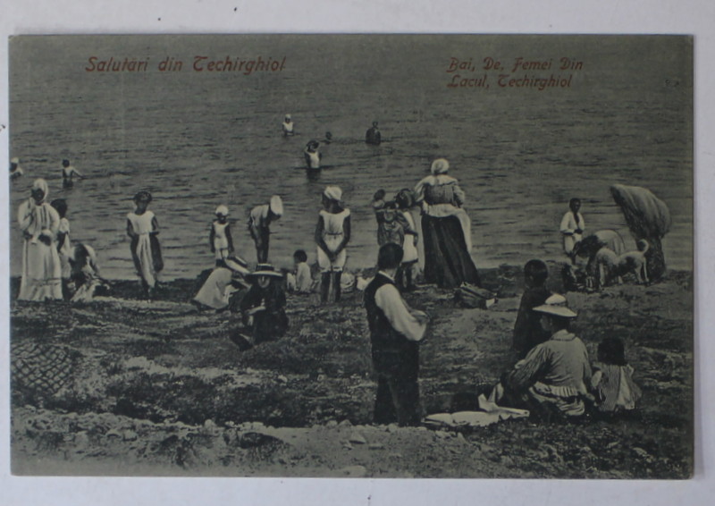 SALUTARI DIN TECHIRGHIOL , BAILE DE FEMEI DIN LACUL TECHIRGHIOL , CARTE POSTALA , INCEPUT DE SECOL XX