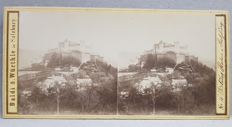 SALZBURG , CETATE PE DEAL , FOTOGRAFIE STEROSCOPICA , MONOCROMA, PE CARTON , CCA. 1900
