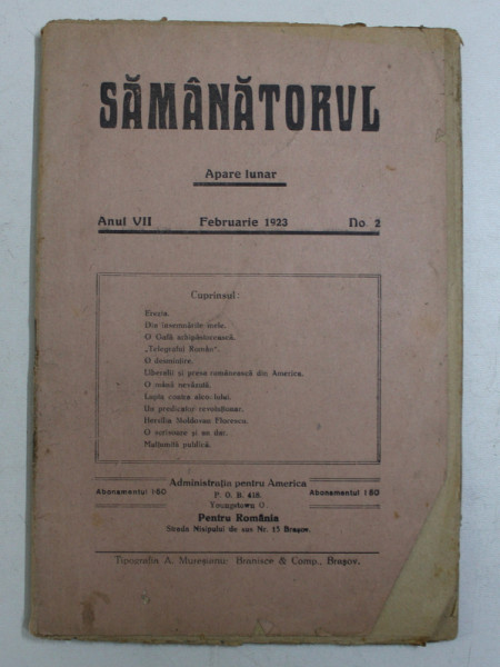 SAMANATORUL - REVISTA SOCIALA - RELIGIOASA , APARE LUNAR , ANUL VII , NO . 2 , FEBRUARIE ,  1923