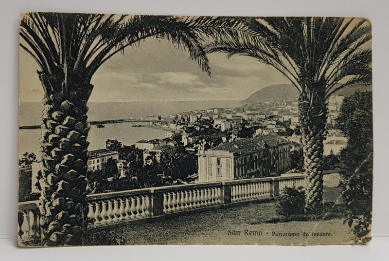 SAN REMO , PANORAMA  DA LEVANTE , CARTE POSTALA ILUSTRATA, EXPEDIATA CATRE PETRE I. STURDZA , CIRCULATA , DATATA 1913