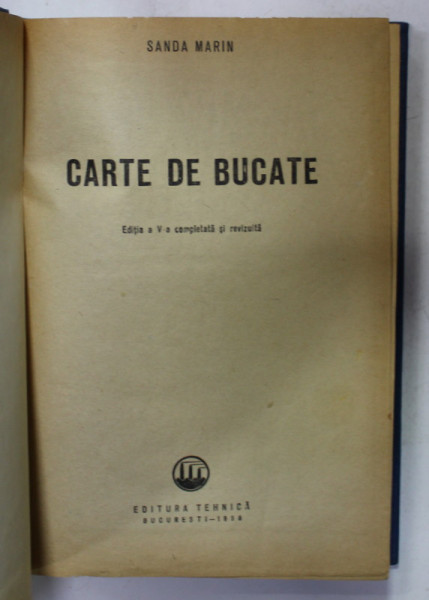 SANDA MARIN , CARTE DE BUCATE , EDITIA A V-A , 1956
