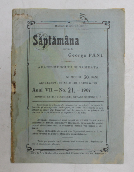 SAPTAMANA - REVISTA , ANUL VII , NO. 21 , 1907