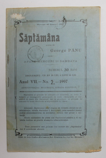 SAPTAMANA , REVISTA , ANUL VII , Nr. 2 , 1907