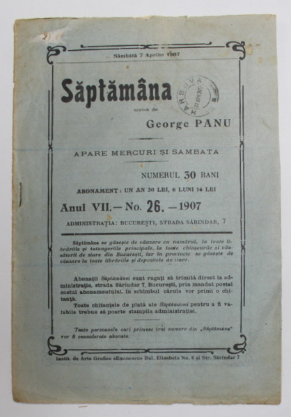 SAPTAMANA , REVISTA , ANUL VII , Nr. 26 , 1907