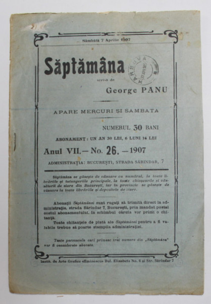SAPTAMANA , REVISTA , ANUL VII , Nr. 26 , 1907