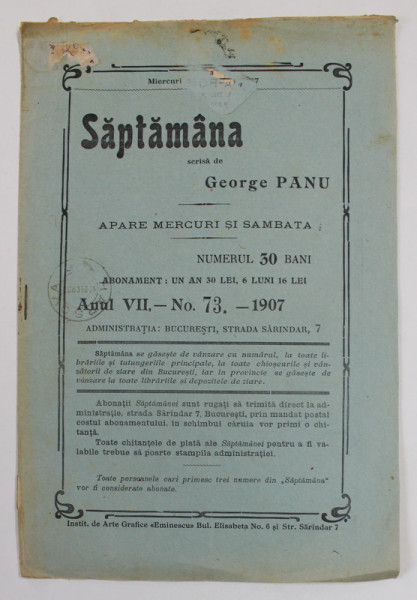 SAPTAMANA , REVISTA , ANUL VII , NR. 73 , 1907