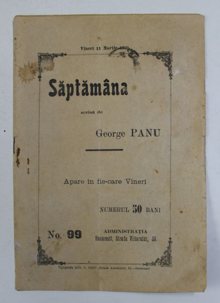 SAPTAMANA , REVISTA , APARE IN FIECARE VINERI , NO. 99 - 11 MARTIE 1905