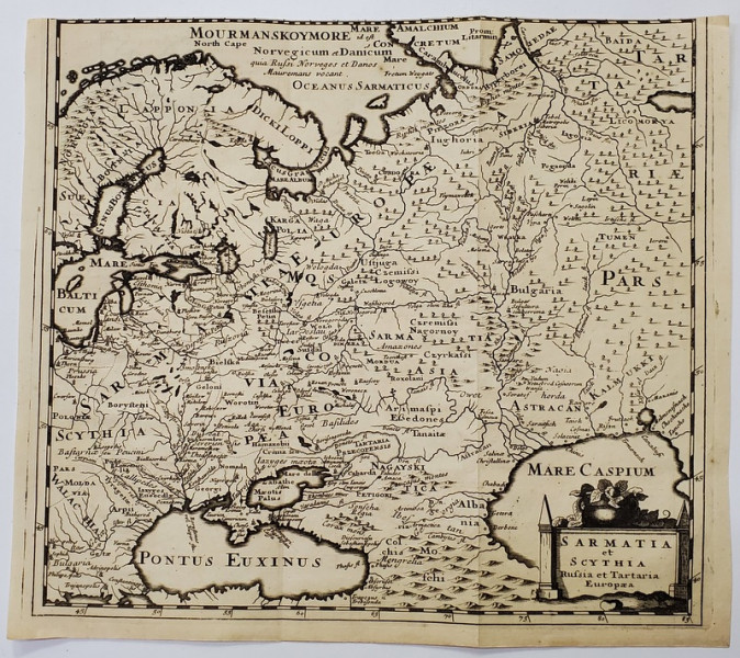 SARMATIA ET SCYTHIA , RUSSIA ET TARTARIA EUROPAEA , HARTA de PHILIPP CLUVEL , GRAVURA , 1697