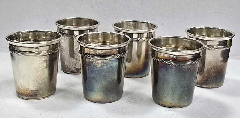 Sase pahare din argint pentru servit tarie, Minerva, Franta, cca. 1900