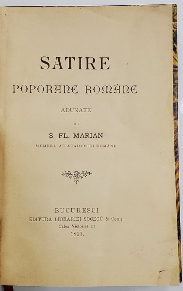SATIRE POPORANE ROMANE , adunate de S. FL. MARIAN , 1893