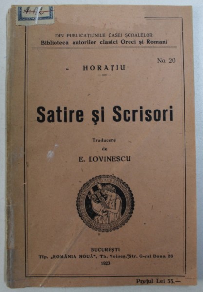 SATIRE SI SCRISORI de HORATIU , 1923