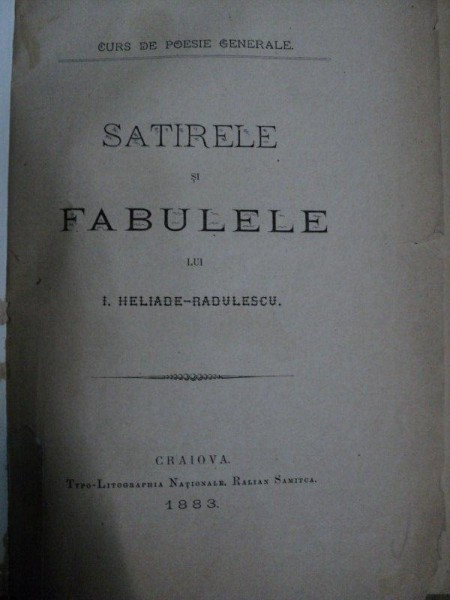 Satirile si fabulele  I.Heliade Radulescu  -CRAIOVA 1883