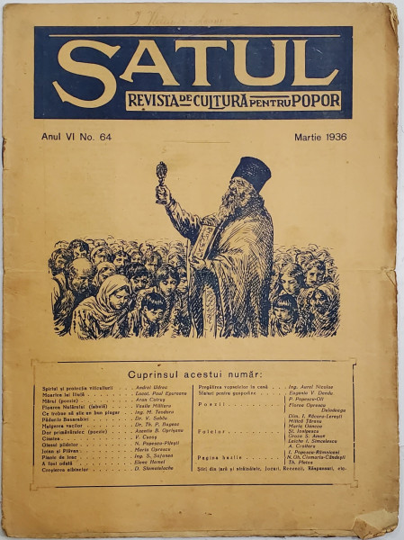 SATUL , REVISTA DE CULTURA PENTRU POPOR ,  ANUL VI  , NR. 64 ,  MARTIE , 1936