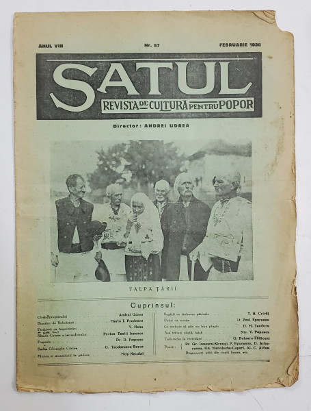 SATUL , REVISTA DE CULTURA PENTRU POPOR , ANUL VIII  , NR. 87 , FEBRUARIE  , 1938