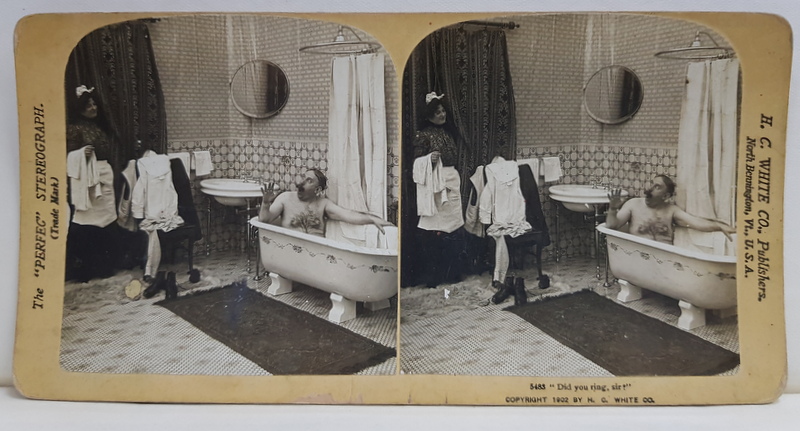 SCENA COMICA IN BAIE , FOTOGRAFIE STEREOSCOPICA , 1902