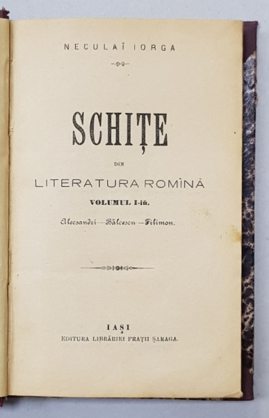 SCHITE DIN LITERATURA NOUA  de NECULAI IORGA , VOLUMELE I - II , COLEGAT , 1894