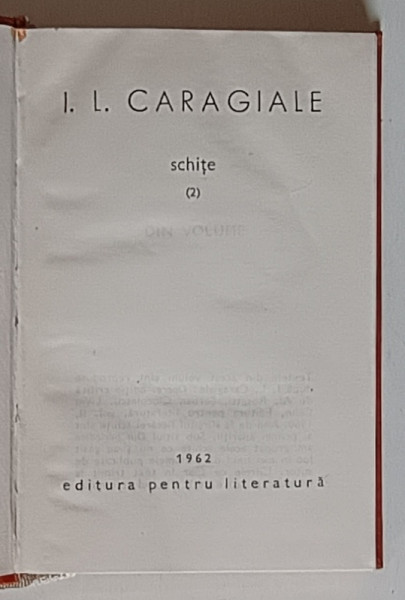 SCHITE , PARTEA A II - A de I. L. CARAGIALE , 1962 *FORMAT REDUS