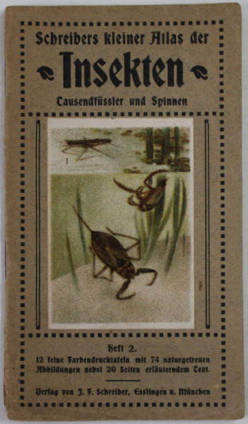 SCHREIBERS KLEINER ATLAS DER  INSEKTEN , TAUSENDFUSSLER UND SPINNEN , HEFT 2 , EDITIE INTERBELICA , TEXT IN GERMANA CU CARACTERE GOTICE