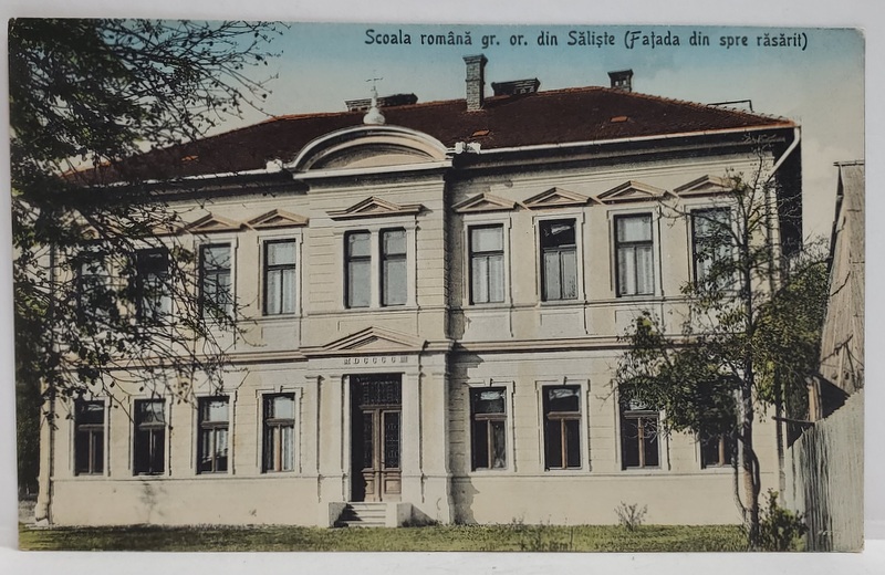 SCOALA ROMANA GR. ORT, DIN SALISTE ( FATADA DINSPRE RASARIT  ), CARTE POSTALA , INCEPUTUL SEC. XX