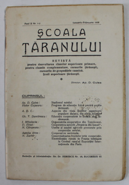 SCOALA TARANULUI , REVISTA , ANUL II , NR. 1-2 , IANUARIE - FEBRUARIE , 1938 , PREZINTA PETE SI URME DE UZURA , PAGINI NETAIATE