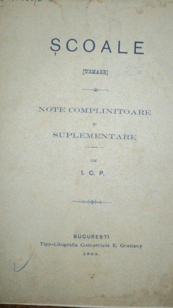 Scolile, Note complinitoare si suplimentare, Bucuresti 1893