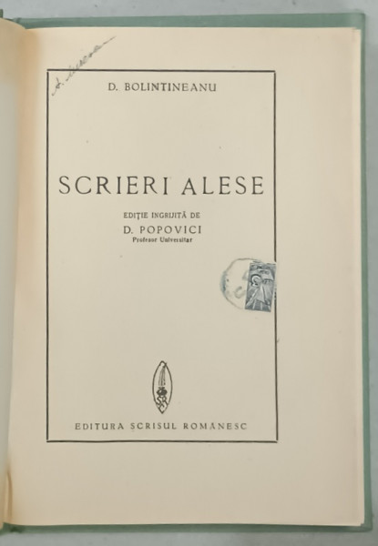 SCRIERI ALESE de D. BOLINTINEANU , 1941