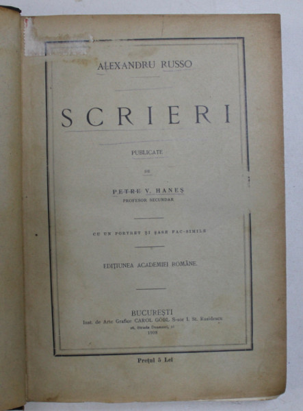 SCRIERI de ALEXANDRU RUSSO, 1908