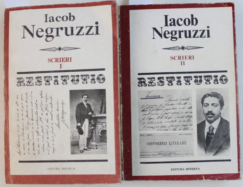SCRIERI de IACOB NEGRUZZI , VOL. I - II , text ales de ANDREI NESTORESCU si NICOLAE MECU , 1980 - 1983 , DEDICATIE*