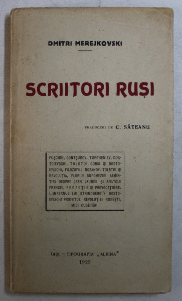 SCRIITORI RUSI de DIMITRI MEREJKOVSKI , 1925
