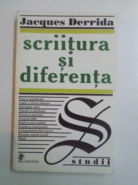 SCRIITURA SI DIFERENTA de JACQUES DERRIDA , 1998