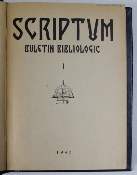 SCRIPTUM , BULETIN BIBLIOLOGIC , NR. 1 , 1943